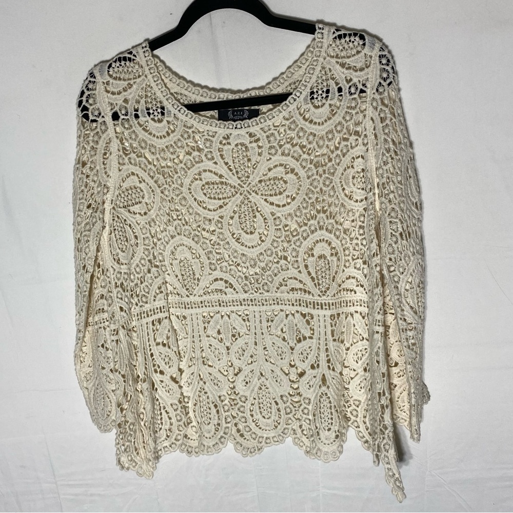 Vintage Y2K A.Z.I. Ecru Open Loose Cotton Knit Top S Festival Boho Cottagecore